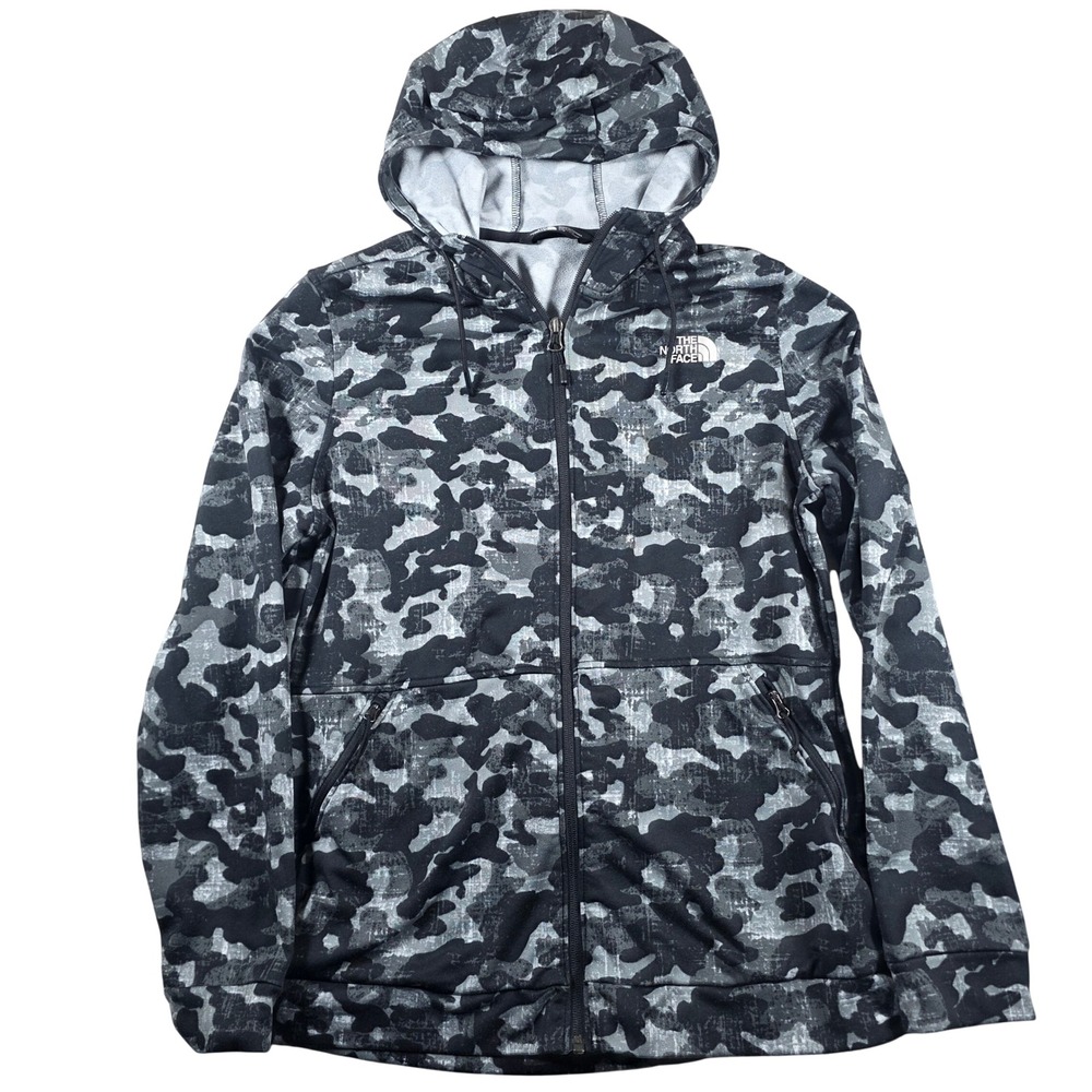 The North Face Women's Large Gray Camo Hooded Full Zip Jacket NF0A3RUT